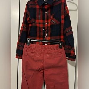 Plaid Shirt and Red Pants Set size 8-9 years old like new!!
